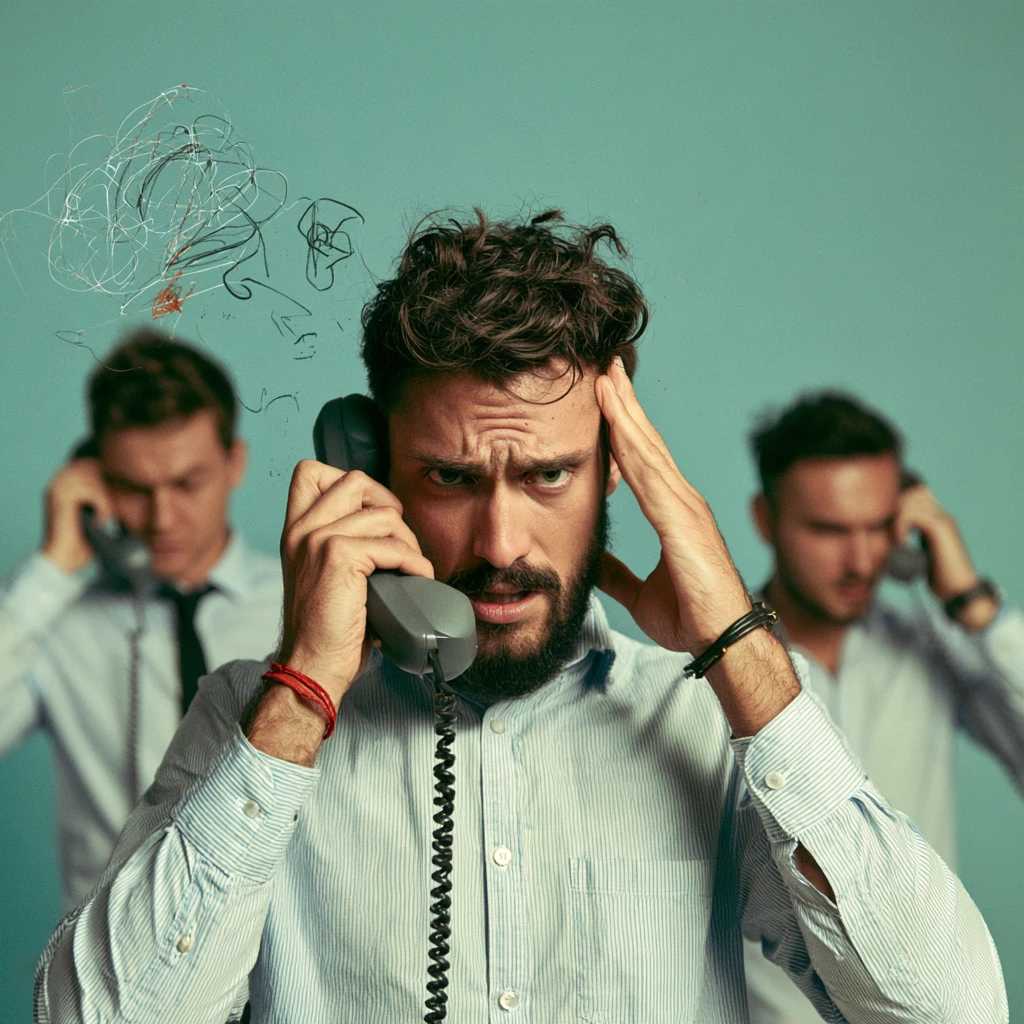 Un IB con el teléfono en la mano, dudando en mitad de una conversación con un cliente